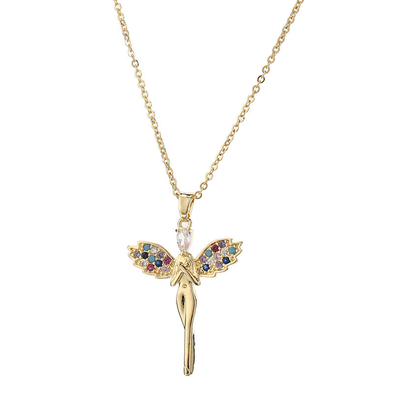 Venta al por mayor collar de niña de ángel de circonio colorido de cobre